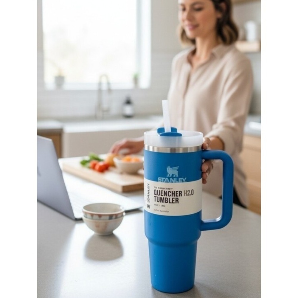 Stanley Quencher H2.0 30oz Azure Blue Tumbler NWT Handle Straw